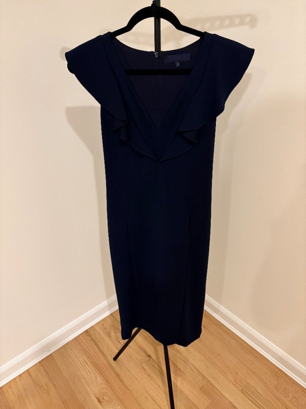 ✨ RACHEL Rachel Roy Lydia Navy Blue Ruffle V-Neck Cap-Sleeve Dress – Size M